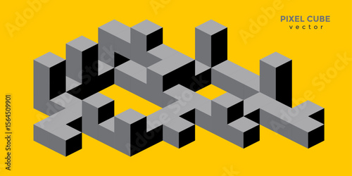 Pixel art. Isometric cubes. Abstract background from cubes and lines. Vector illustration.