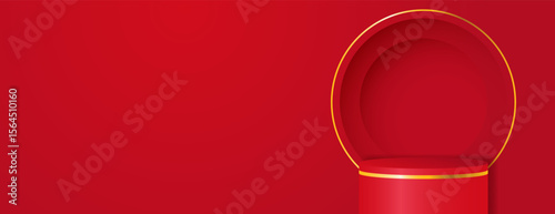 Red and gold pedestal on red background