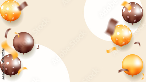 Polkadotted balloons & ribbons on beige background with orange and brown