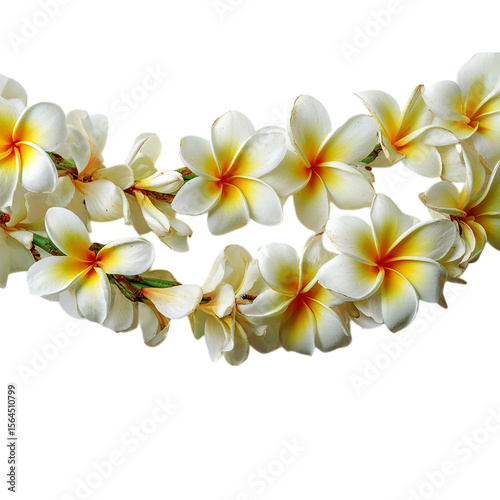 Beautiful Hawaiian lei made of fragrant plumeria on transparent background