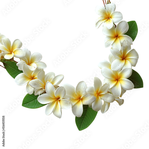 Beautiful Hawaiian lei made of fragrant plumeria on transparent background
