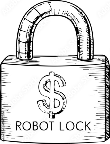 Ai agent for finance lock with dollar symbol and robot lock text in sketch style
