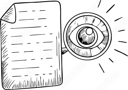 Ai agent for finance document with eye symbol showing analysis and insight in sketch style