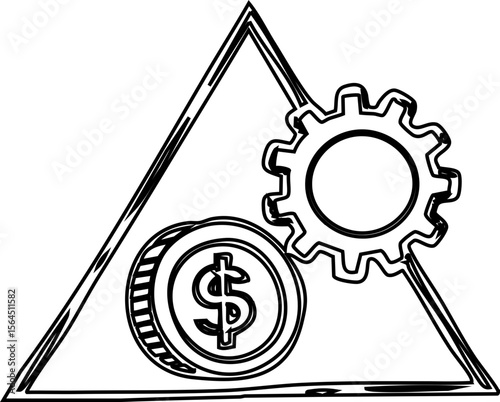 Ai agent for finance concept with gear and dollar symbol inside triangle outline