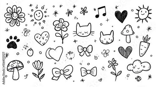 Cute Hand-Drawn Black-and-White Doodles Collection