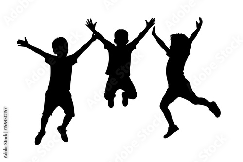 Children Jumping Silhouette, Joyful, Active