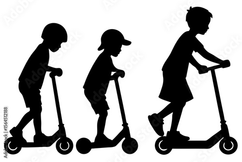 Children Silhouettes Riding Scooters, Active Lifestyle