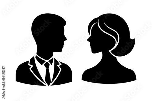Man and Woman Silhouette, Profile, Facing Each Other