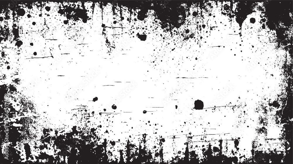 Naklejka premium Black and white grunge frame. rough and dirty texture Overlay texture. Faded black-white dyed paper texture. wall background 