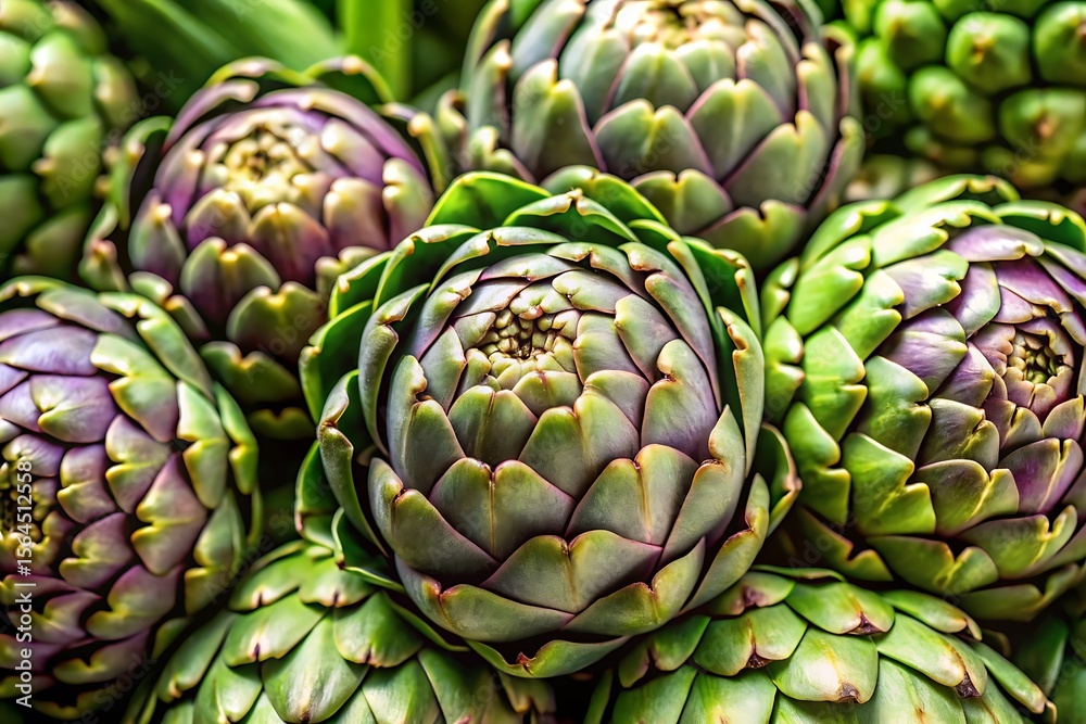 Obraz premium Bunch of green and purple artichokes