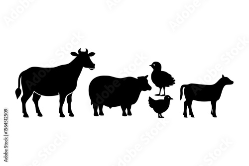 Farm Animals Silhouettes, Cow, Sheep