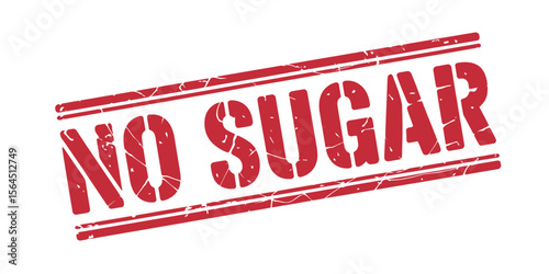 Red No Sugar Stamp on White Background for Healthy Lifestyle