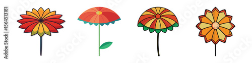 Sunshade Flower Flat Illustration Tropical Parasol Bloom Vector Design