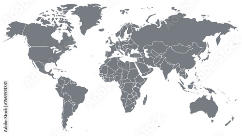 A world map,centered in the image.  The map displays all continents and countries with clear, delineated borders.