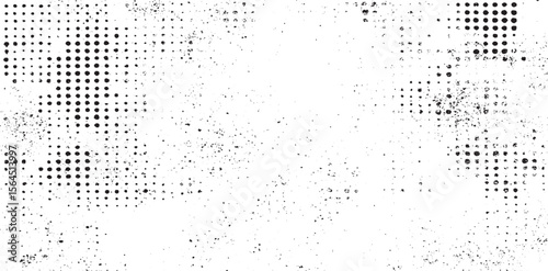 Grunge halftone gradient background. Faded grit noise texture. White and black sand wallpaper. Retro pixelated backdrop Subtle halftone vector texture overlay.