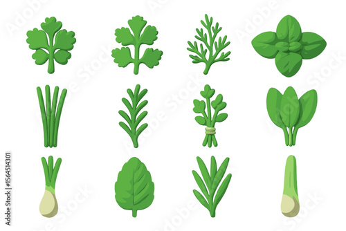 Various green herbs on gradient background with cilantro, basil, and chives