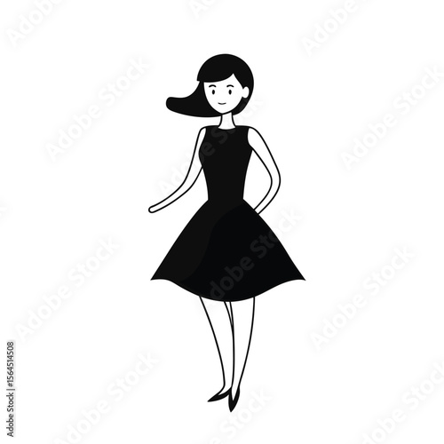Silhouette Of Black Dress Vintage Style Girl with Hair Bow Vector Art