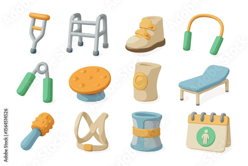 Collection of assistive and mobility equipment icons in soft pastel colors