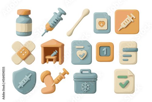 Medical icons set featuring vaccine, syringe, and healthcare elements