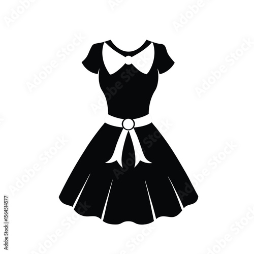 Simple Dress with Bow in Flat Vector Style