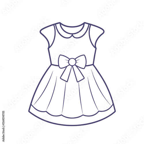Girl’s Dress Icon with Ribbon – Outline Vector Illustration


