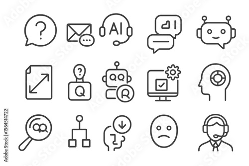 Ai customer support icons featuring robots and communication elements