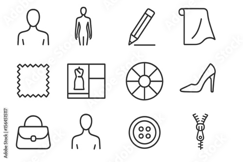 Fashion and tailoring icons on gray background