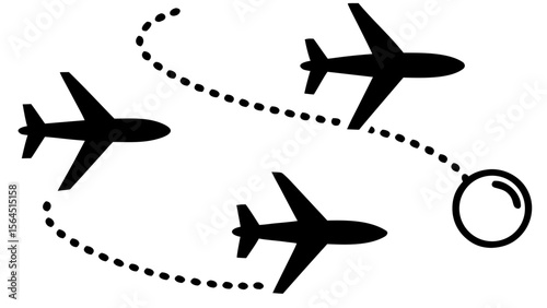Set of airplane silhouettes and icons for air travel and aviation design