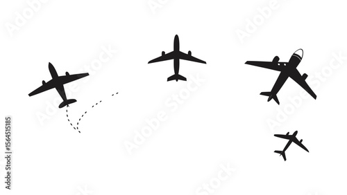 Silhouette vector animation of an airplane departing into the sky, illustrating air travel and aviation