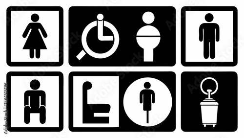 This vector illustration depicts a restroom sign with male and female gender symbols