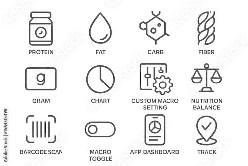 Nutrition tracking interface with macro and barcode icons