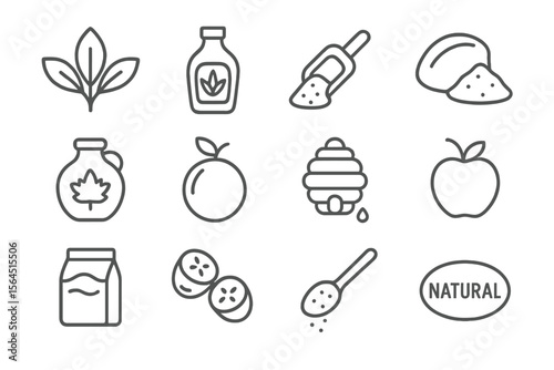 Natural food icons: honey, maple, apple, milk, sugar, herbs, spice, organic