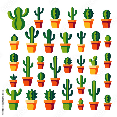 Assorted Cactus Plant Collection-Cute Potted Cacti Arrangement-Vibrant Succulents in Pots-Botanical Illustration with Desert Plants-Indoor Decor with Greenery