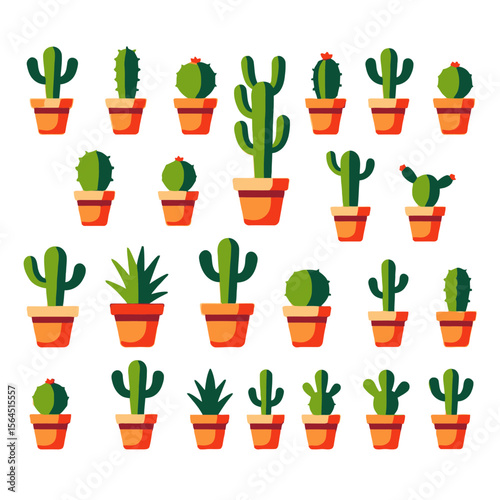 Assorted Cactus Plants in Pots-Cute Vector Succulents-Ideal for Home Decor-Botanical Illustration-Desert Plants Collection-Indoor Gardening Ideas-Trendy Plant Patterns