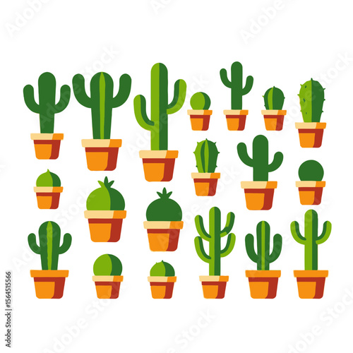 Assorted Potted Cacti Illustration - Green Cactus Variety - Desert Plant Collection - Minimalist Plant Art - Modern Home Decor - Botanical Illustration - Cacti in Pots-Succulent Theme