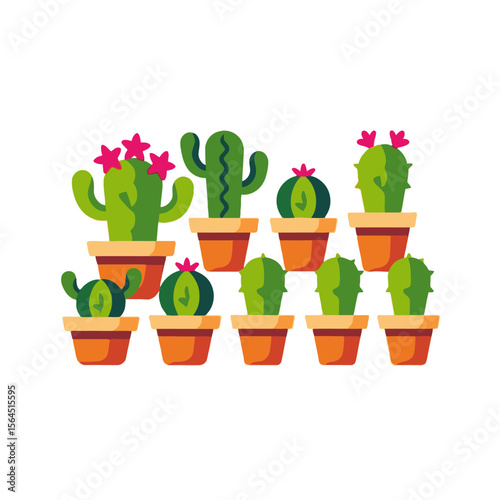Potted Cacti Collection-Adorable Cactus Plants-Cute Desert Succulents-Botanical Home Decor-Illustrated Cactus Art-Green Thumb Inspiration-Colorful Cactus Varieties-Houseplant Display