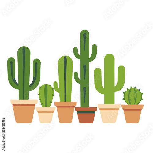 Cactus Collection in Pots - Desert Plants for Home Decor - Cute Succulents for Indoor Gardening - Trendy Minimalist Plant Art - Green Cactus Arrangement-Plant Design
