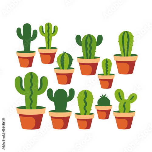 Cactus Collection-Potted Cacti Illustration-Variety of Desert Plants in Clay Pots-Cute Cactus Clipart-Botanical Vector Graphics-Ideal for Home Decor & Plant Lovers