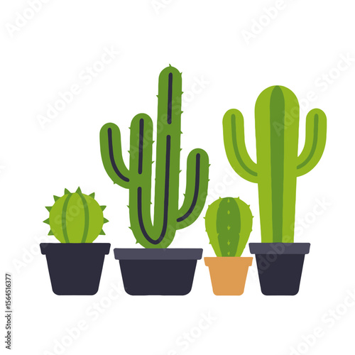 Cactus Plant Collection Illustration- Potted Desert Plants for Home Decor- Trendy Succulent Art- Botanical Graphic Design Elements- Minimalist Cacti Design