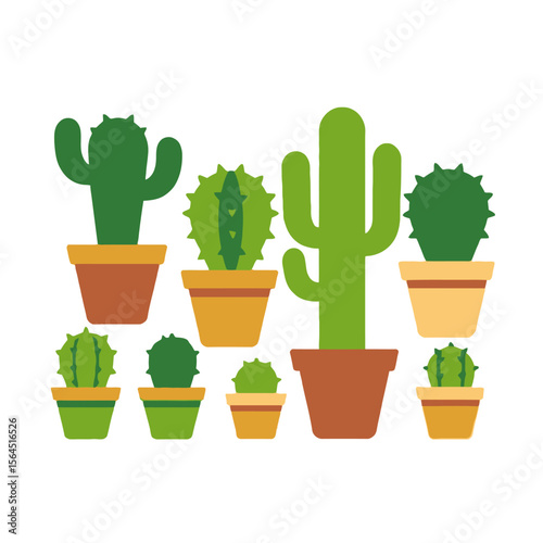 Cactus Plants in Pots Illustration - Cute Desert Plant Collection - Indoor Garden Decor - Succulent Clipart - Botanical Art - Greenery Design - Home Decor Ideas
