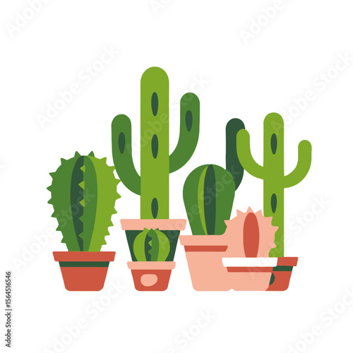 Cactus Plants in Pots Illustration-Cute Desert Plants for Home Decor-Botanical Vector Design-Succulent Collection in Colorful Pots-Indoor Gardening Art