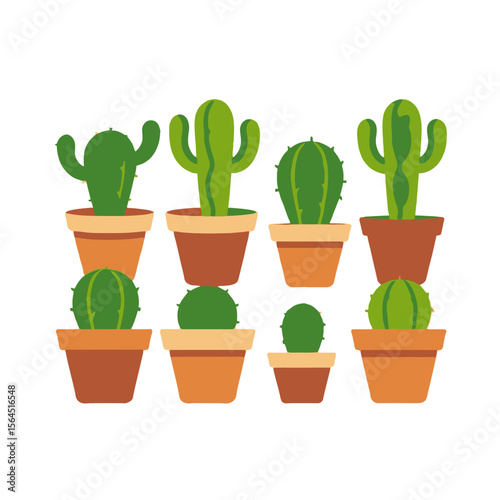 Cactus Plants in Pots Illustration- Variety of Green Cacti in Terracotta Pots- Home Decor Clipart- Desert Plant Art- Cute Cactus Collection- Botanical Illustration