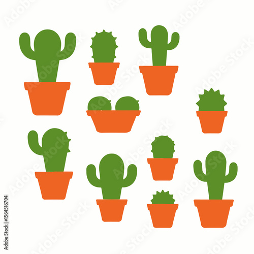 Cartoon Cactus Collection- Potted Succulents Clipart- Desert Plant Vector Graphics- Home Decor Illustration- Nature Inspired Art- Modern Minimalist Design
