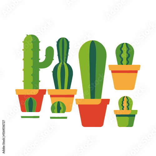 Cartoon Cactus Collection-Potted Plants Illustration-Desert Flora in Colorful Pots-Minimalist Design-Botanical Art-Modern Plant Decor-Succulent Variety-Indoor Plants-Cute Cacti