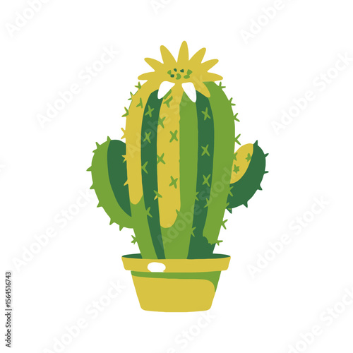 Cartoon Cactus Illustration in Pot - Cute Desert Plant with Flower - Botanical Art for Home Decor - Colorful and Cheerful Design - Perfect for Kids and Adults