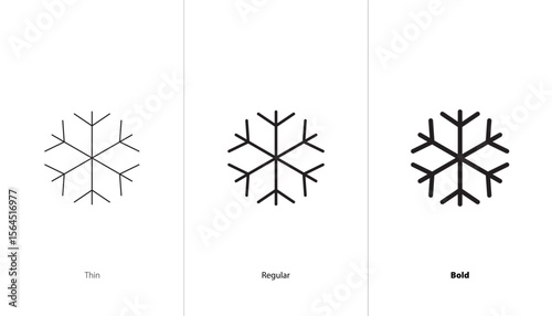 Set of snowflake line design. thin, regular and bold line icons. ice icon. christmas snowflake icon. snow winter