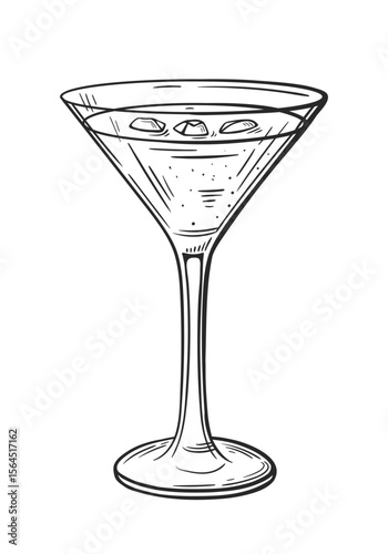 Martini cocktail hand drawn isolated on white background. Vintage sketch of alcoholic drink glass. Party cocktail. Vector illustration
