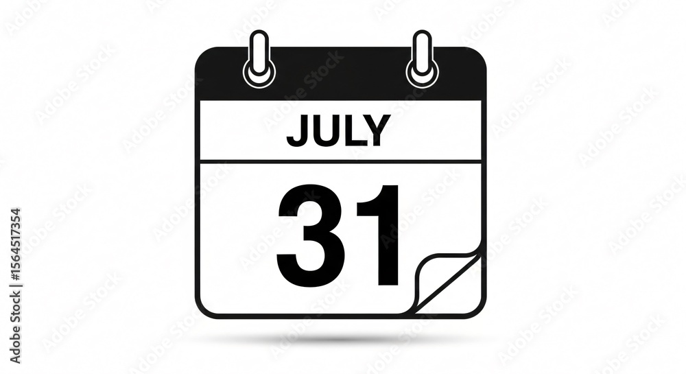 July 31st Calendar Icon - Black and White Vector Illustration for Date Marking and Event Planning July 31st Calendar Icon - Black and White Vector Illustration for Date Marking and Event Planning