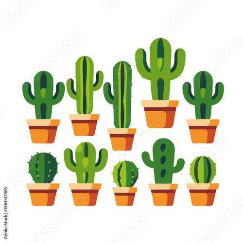 Cute Cactus Collection-Potted Desert Plants-Green Succulents in Pots-Home Decor Clipart-Botanical Illustration-Trendy Plant Design-Cactus Lover Gift-Stylish Cacti Array