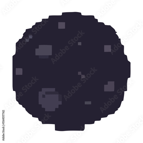 Pixelated dark purple sphere with lighter purple spots, reminiscent of a planet or asteroid.